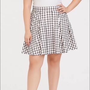 Pink and black plaid twill skater skirt